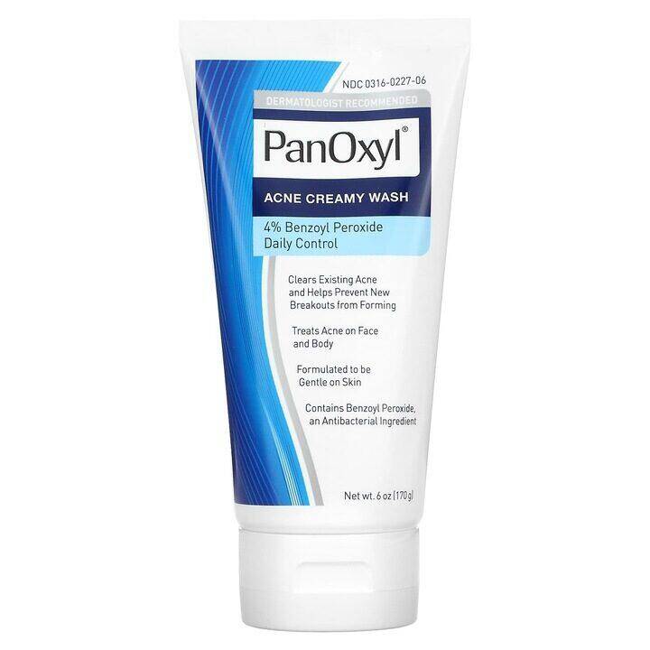 PanOxyl Acne Creamy Wash 4% Benzoyl Peroxide 6 oz product package