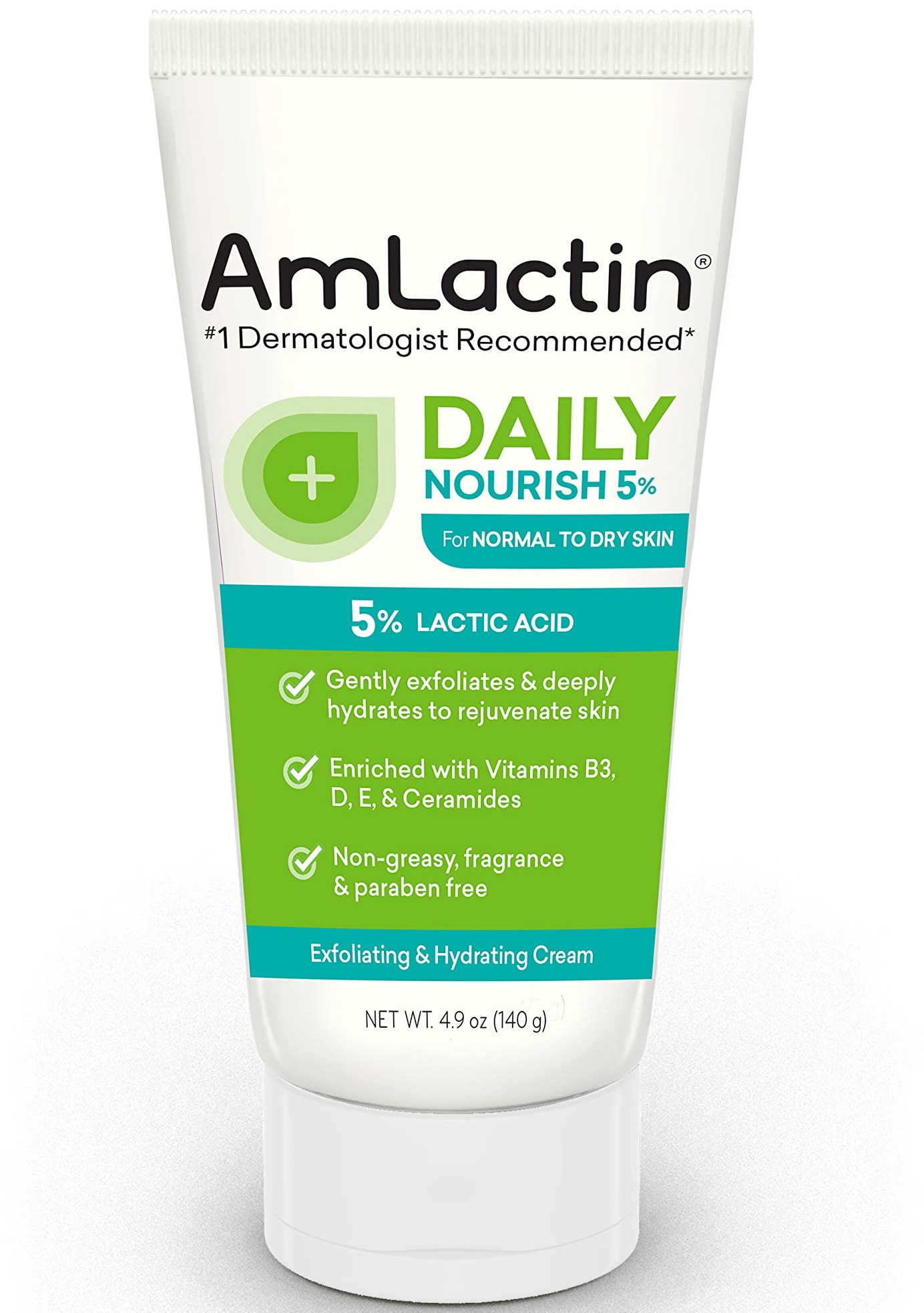 AmLactin Daily Nourish Body Cream, 5% Lactic Acid 4.9 oz (140 g) product package