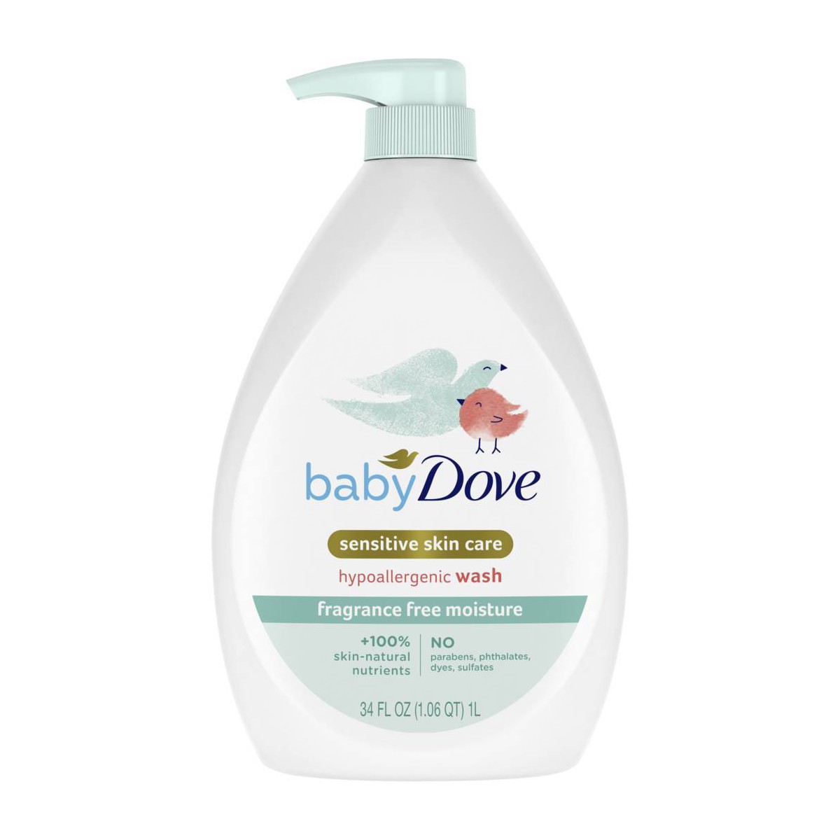 Baby Dove Fragrance Free Moisture Hypoallergenic Wash 34 fl oz (1 L) product package