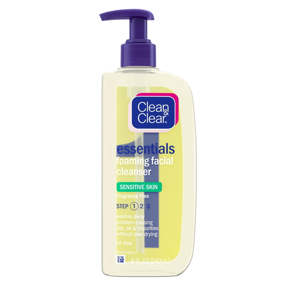 Clean & Clear Essentials Foaming Facial Cleanser, Sensitive Skin — Fragrance-Free 8 fl oz product package