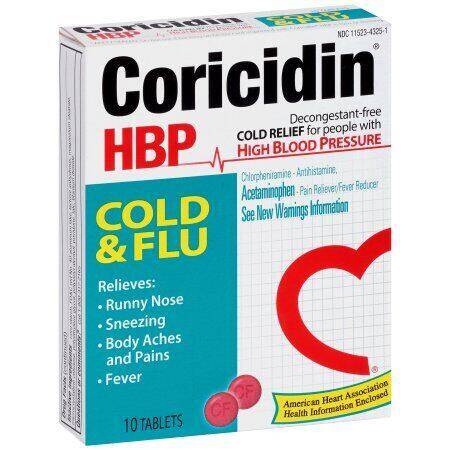Coricidin HBP Cold & Flu Tablets 10ct product package