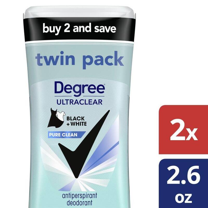 Degree Women Antiperspirant UltraClear Black + White Pure Clean 2 × 2.6 oz product package