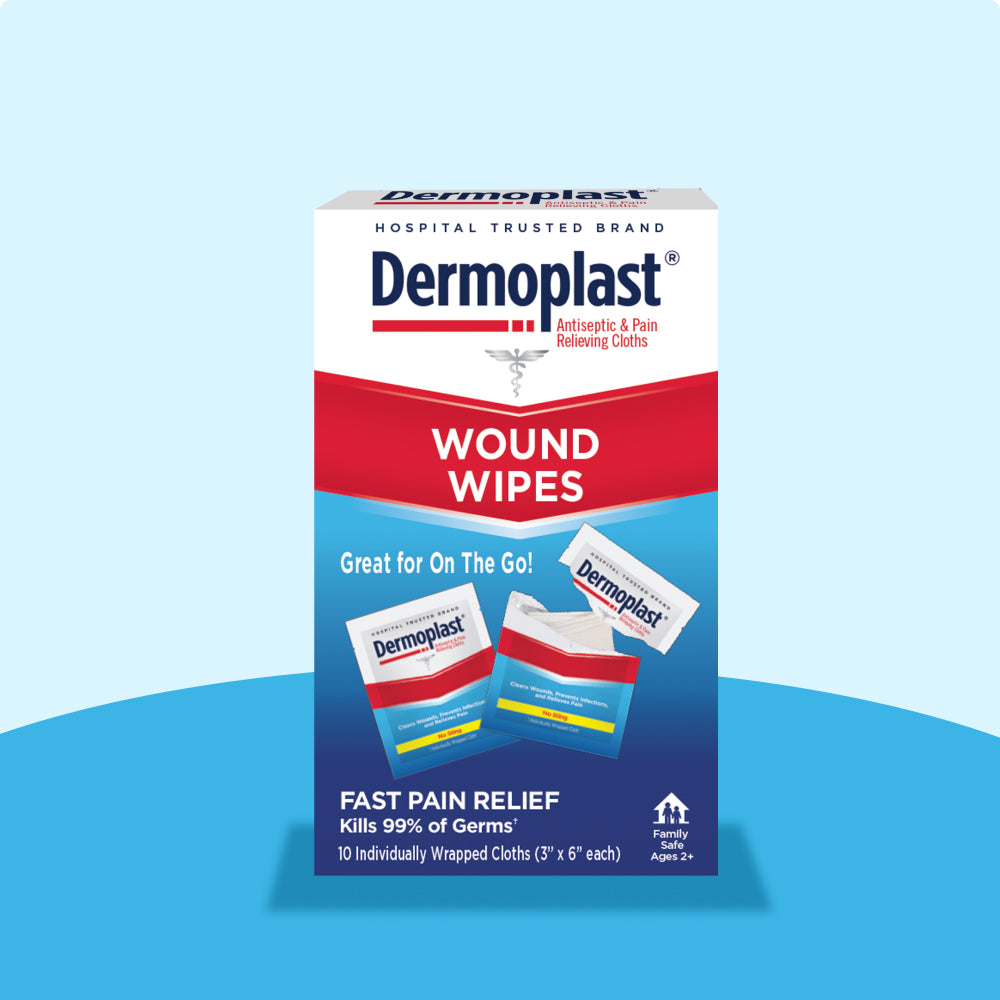 Dermoplast On-the-Go Wound Wipes 10 individually wrapped cloths product package