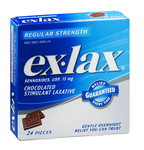Ex-Lax Regular Strength Chocolated Stimulant Laxative, 15 mg 24 pieces product package