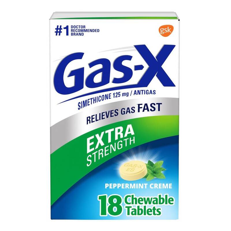 Gas-X Extra Strength Chewable Antigas, Peppermint Creme, 125 mg 18 tablets product package
