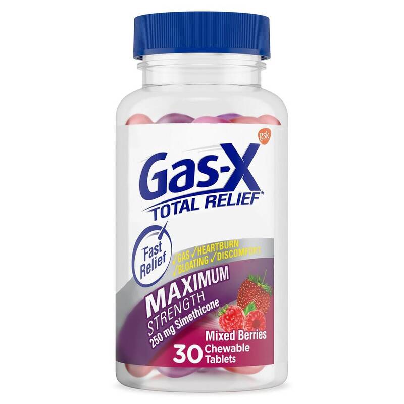 Gas-X Total Relief Maximum Strength Chewables, Mixed Berries 30 tablets product package