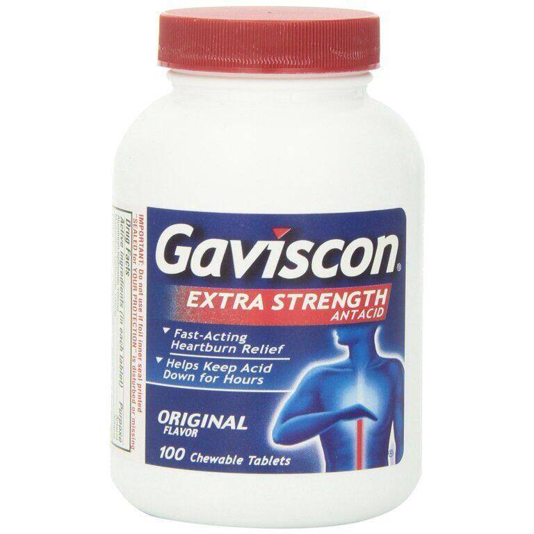 Gaviscon Extra Strength Chewable Antacid, Original Flavor 100 tablets product package
