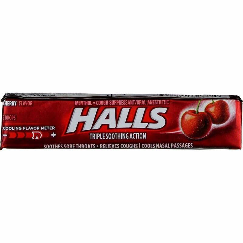 Halls Triple Soothing Action Cough Drops Stick — Cherry 9ct product package