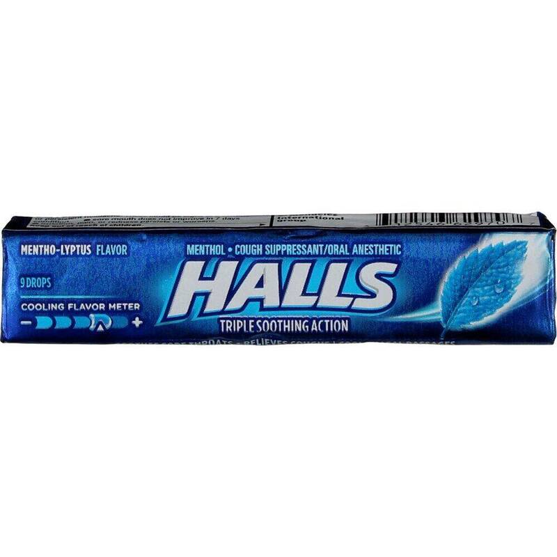 Halls Triple Soothing Action Cough Drops Stick — Mentho-Lyptus 9ct product package