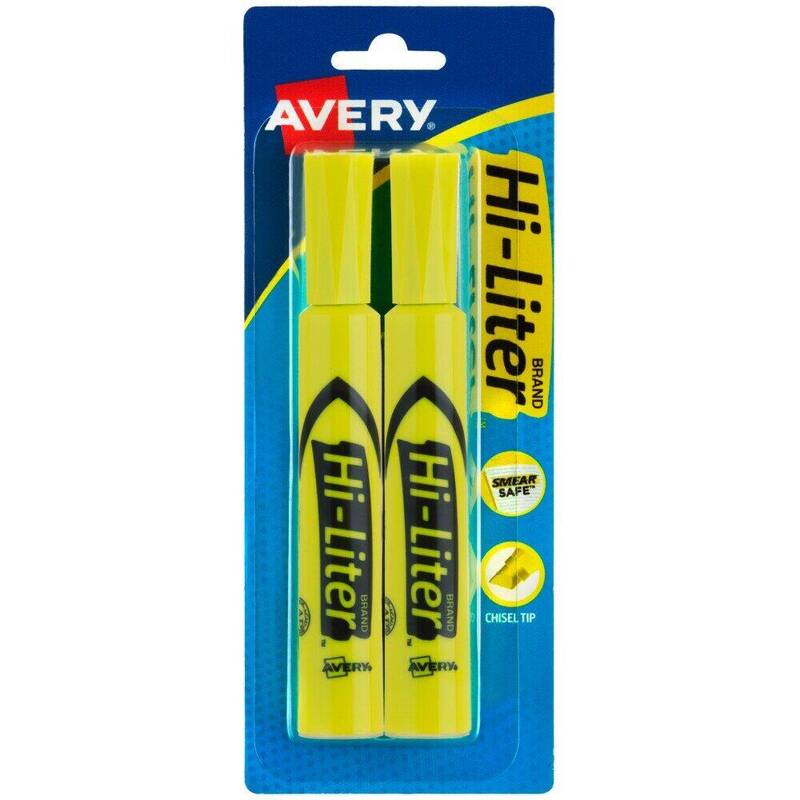 Avery Hi-Liter Desk-Style Fluorescent Yellow Highlighters 2pk product package