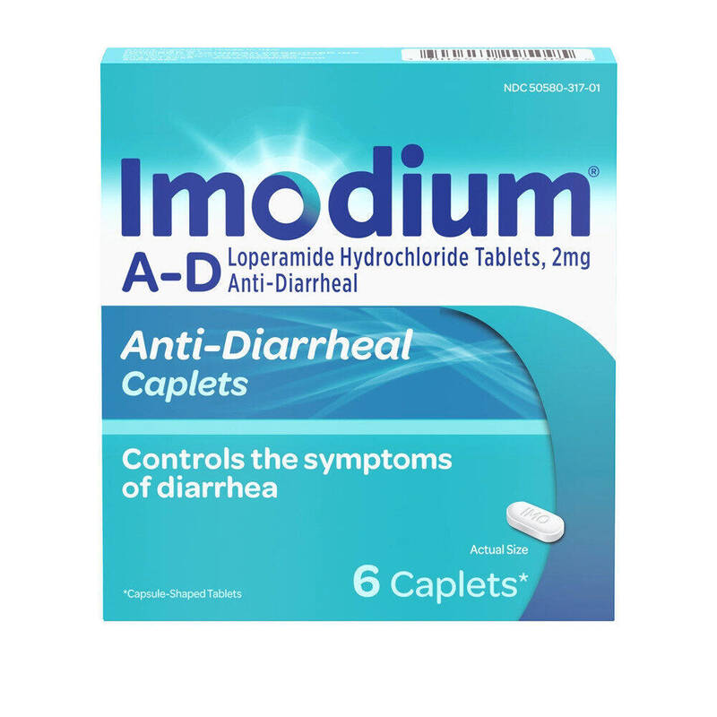 Imodium A-D Anti-Diarrheal Caplets, Loperamide Hydrochloride 2 mg 6ct product package