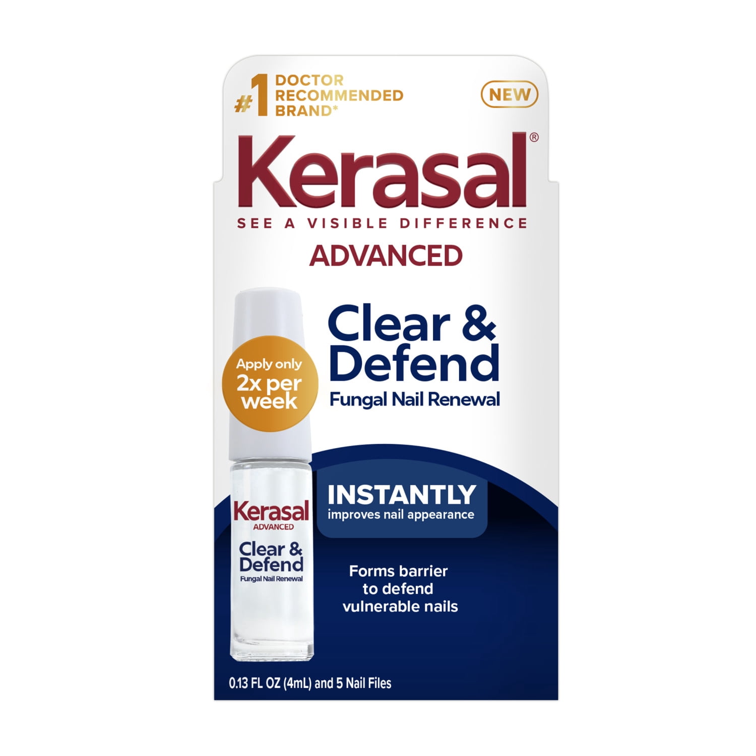 Kerasal Advanced Clear & Defend Fungal Nail Renewal 0.13 fl oz (4 mL) + 5 nail files product package