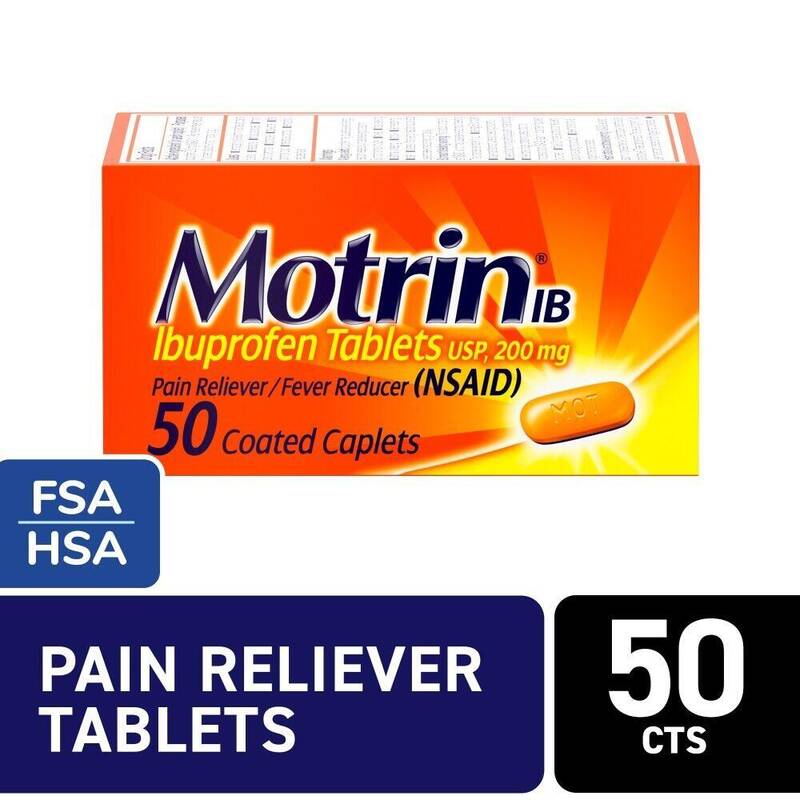 Motrin IB Ibuprofen Coated Caplets, 200 mg 50ct product package