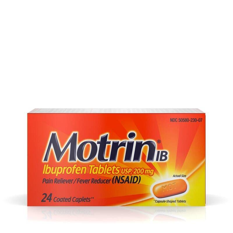 Motrin IB Ibuprofen Coated Caplets, 200 mg 24ct product package