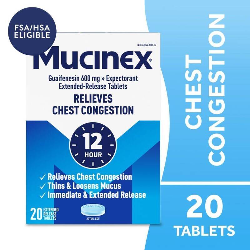 Mucinex 12-Hour Chest Congestion Expectorant Extended-Release Bi-Layer Tablets, 600 mg 20ct product package