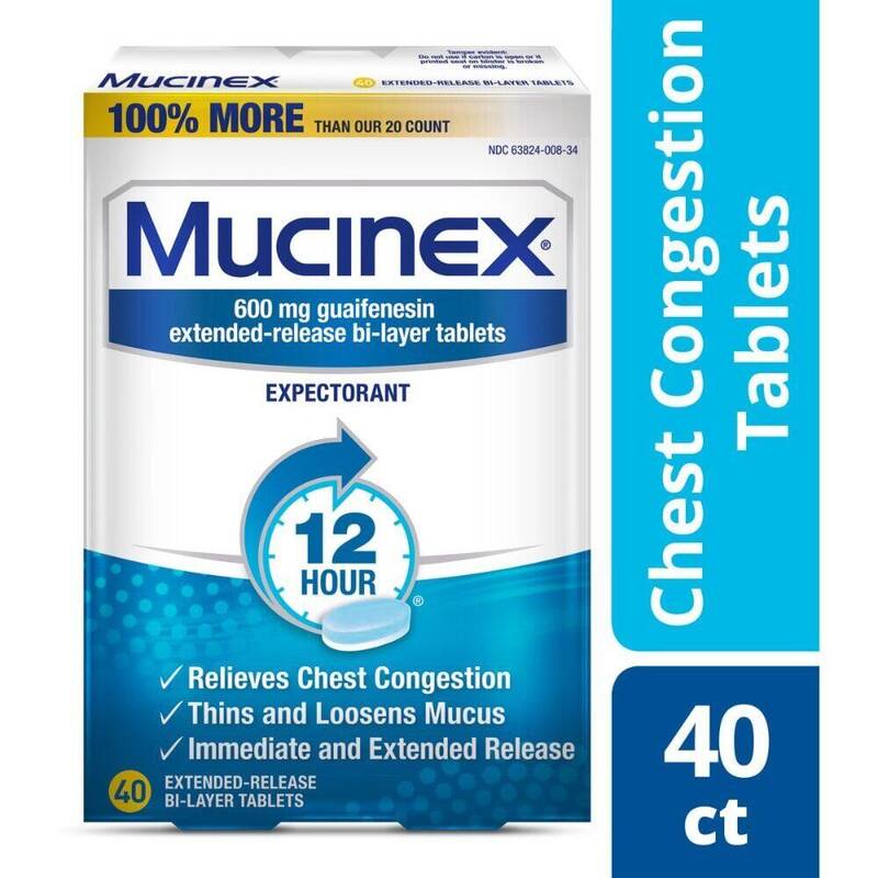 Mucinex 12-Hour Chest Congestion Expectorant Extended-Release Bi-Layer Tablets, 600 mg 40ct product package
