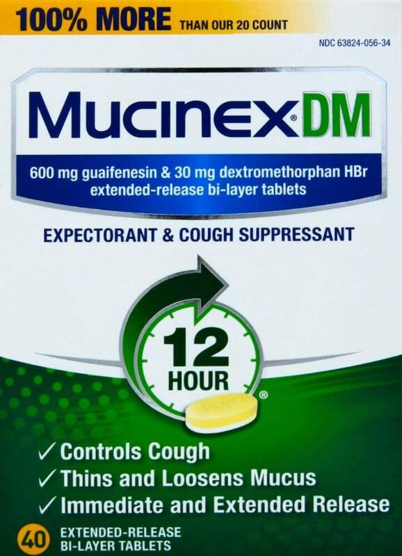 Mucinex DM 12-Hour Expectorant & Cough Suppressant Extended-Release Bi-Layer Tablets, 600 mg / 30 mg 40ct product package