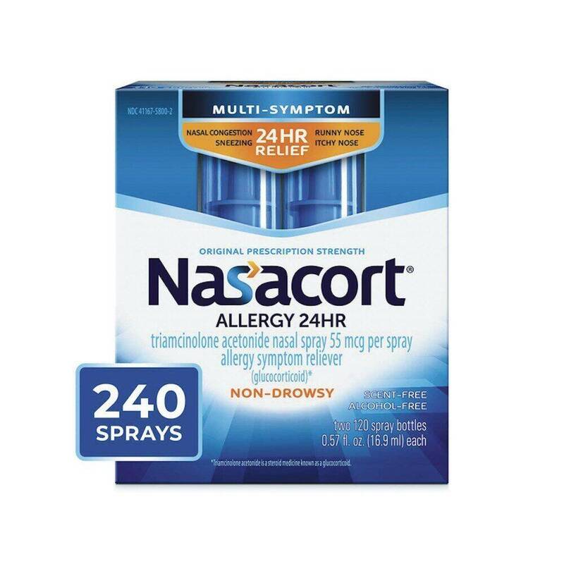 Nasacort Allergy 24HR Multi-Symptom Nasal Allergy Spray, Twin Pack 2 × 120 sprays · 2 × 0.57 fl oz product package