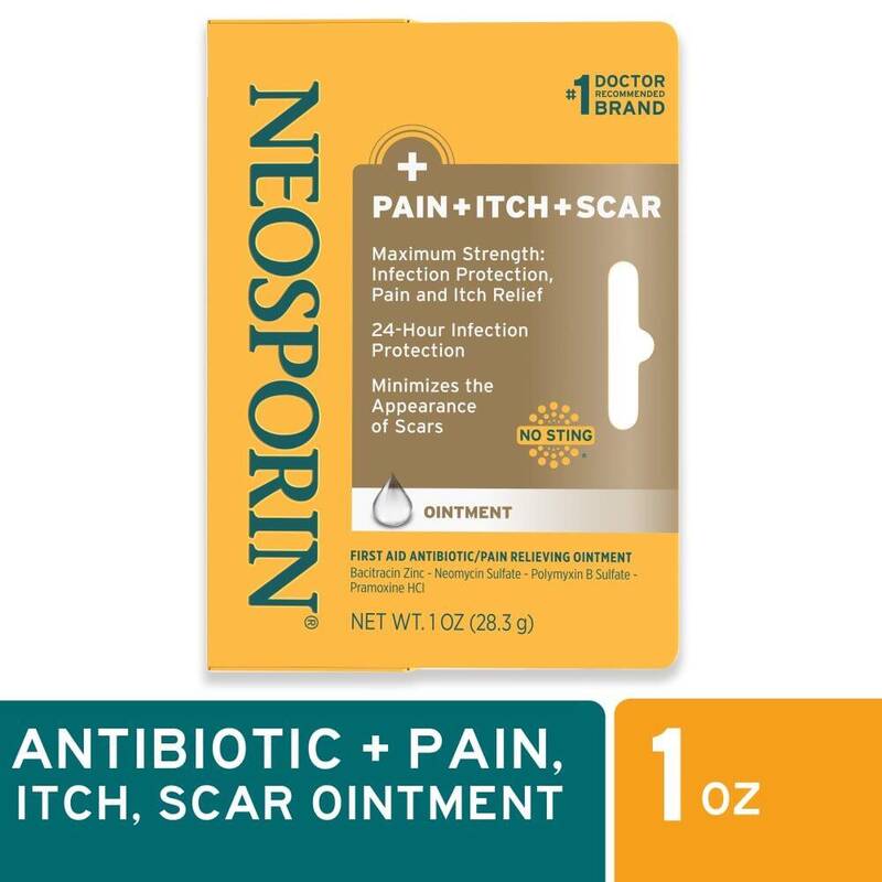 Neosporin + Pain, Itch & Scar Maximum Strength Triple Antibiotic Ointment 1oz product package