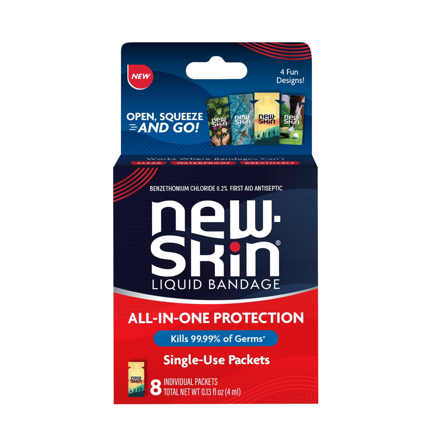 New-Skin All-in-One Liquid Bandage Single-Use Packets 8 packets, 0.13 fl oz (4 mL) total product package