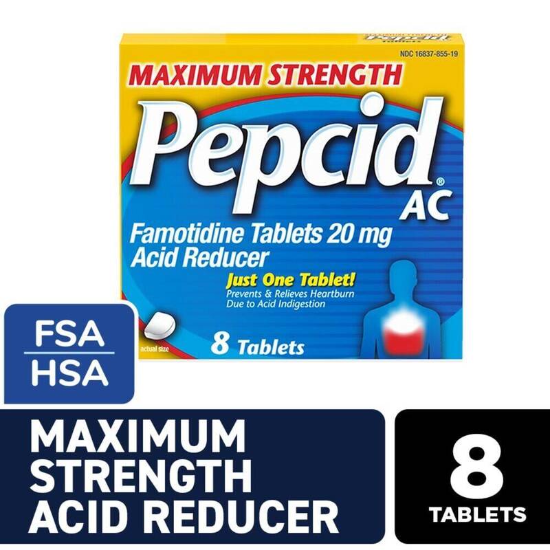 Maximum Strength Pepcid AC Famotidine Tablets, 20 mg 8ct product package