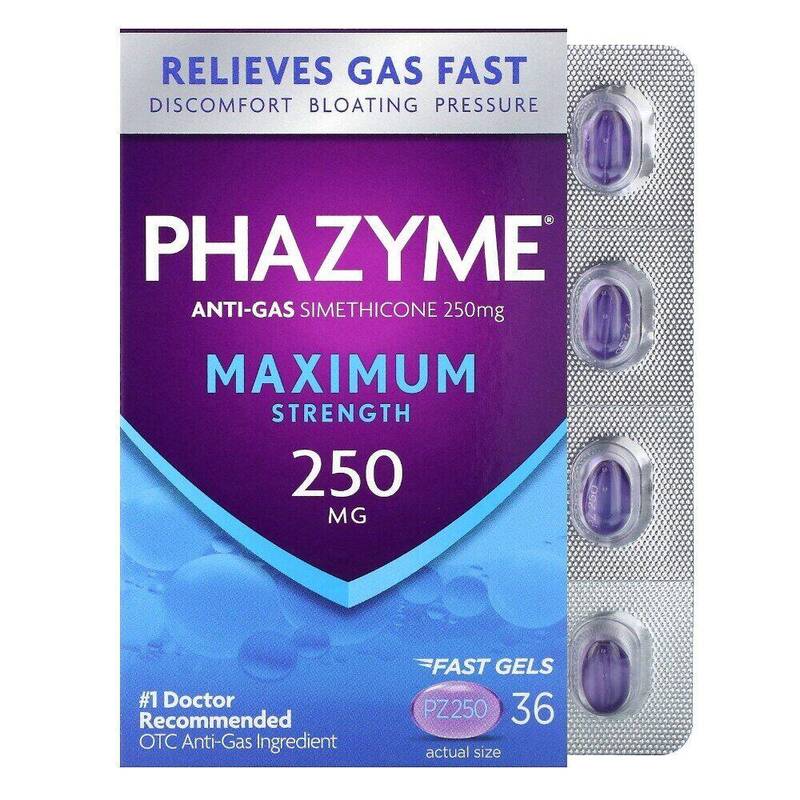 Phazyme Maximum Strength Anti-Gas Simethicone 250 mg Fast Gels 36ct product package