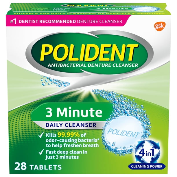 3 Minute Antibacterial Denture Cleanser Tablets 28 ct product package