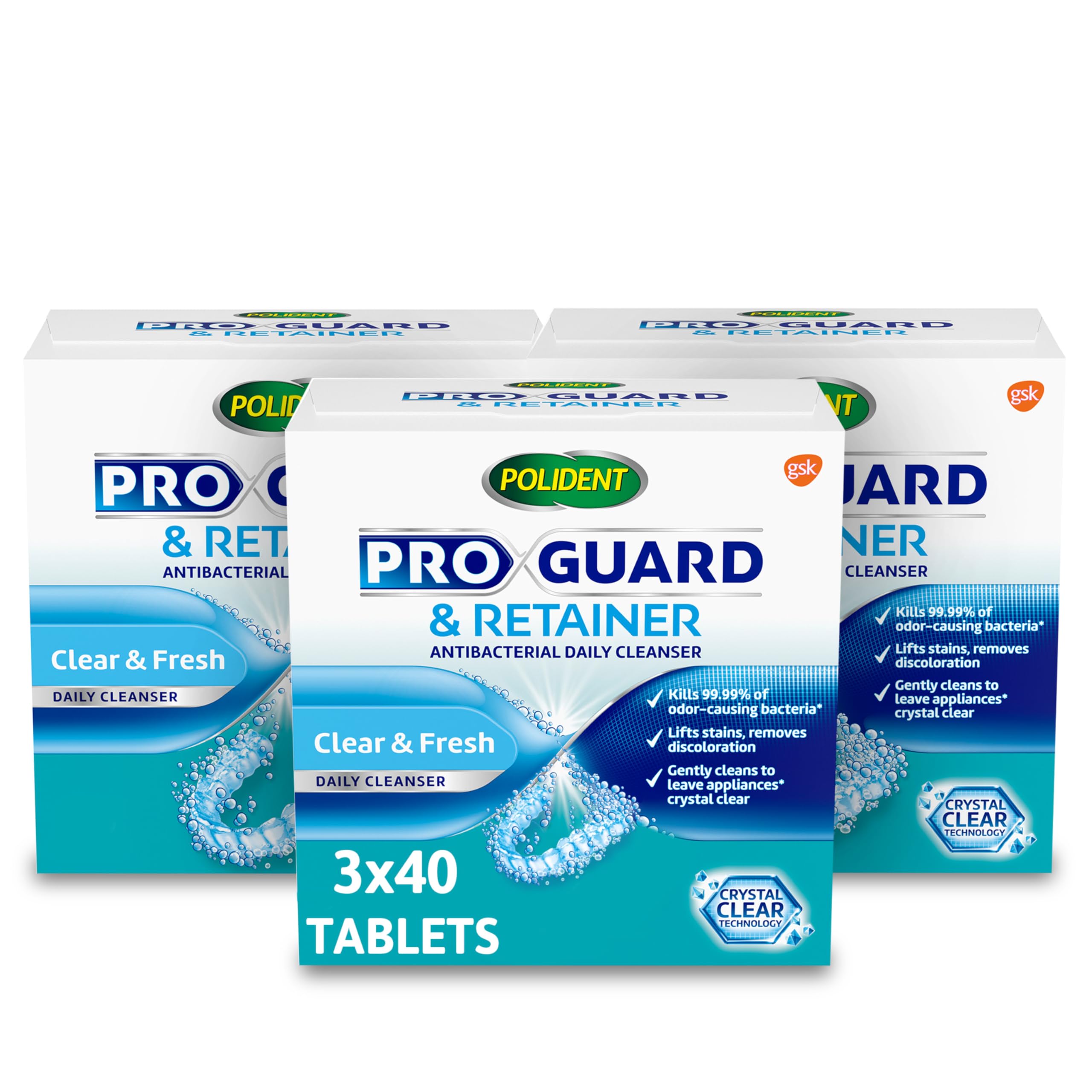 ProGuard & Retainer Antibacterial Daily Cleanser Tablets — 3-Pack 3 × 40 ct (120 tablets total) product package