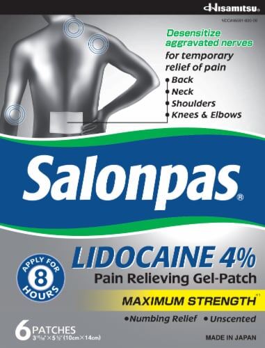 Salonpas Lidocaine 4% Pain Relieving Gel-Patch 6ct product package