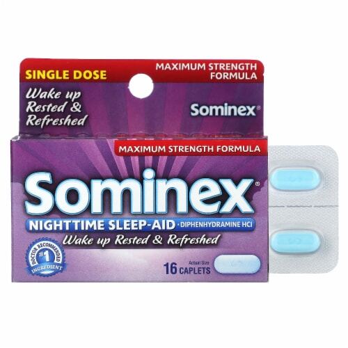 Sominex Nighttime Sleep-Aid, Maximum Strength, 16 Caplets 16ct product package