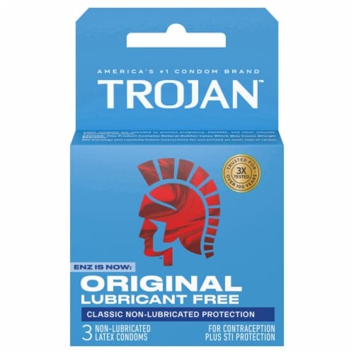 TROJAN Original Lubricant Free Latex Condoms 3ct product package