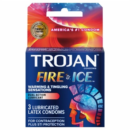 TROJAN Fire & Ice Dual Action Lubricated Latex Condoms 3ct product package