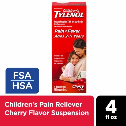 Children's TYLENOL Pain + Fever Oral Suspension, Cherry 4oz product package