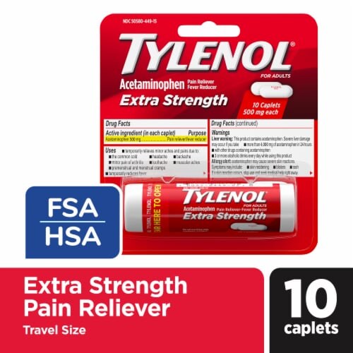 TYLENOL Extra Strength Pain Reliever & Fever Reducer Caplets 10ct product package