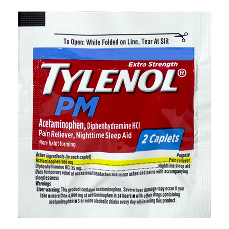 TYLENOL PM Extra Strength Pain Reliever & Nighttime Sleep Aid Caplets 2ct product package