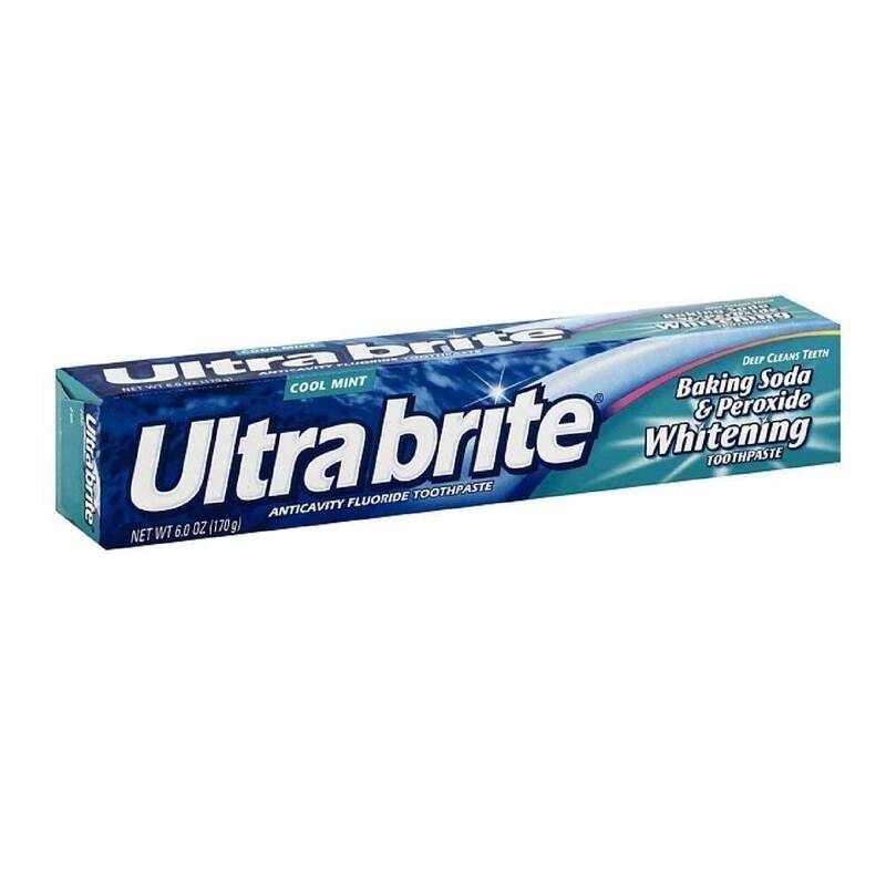 Ultra Brite Baking Soda & Peroxide Whitening Fluoride Toothpaste, Cool Mint 6 oz (170 g) product package