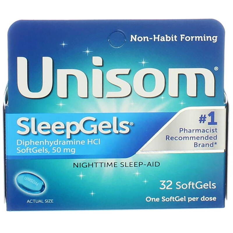 Unisom SleepGels Nighttime Sleep-Aid, Diphenhydramine HCl 50 mg 32 softgels product package