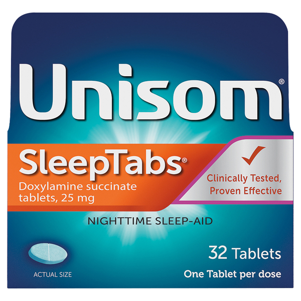 Unisom SleepTabs Nighttime Sleep-Aid, Doxylamine Succinate 25 mg 32 tablets product package