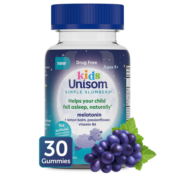 Kids Unisom Simple Slumbers Drug-Free Melatonin Gummies, Grape Flavor 30 gummies product package