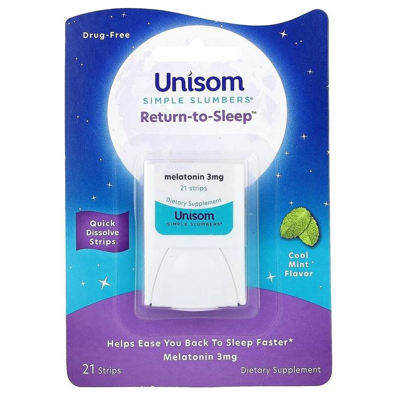 Unisom Simple Slumbers Return-to-Sleep Quick-Dissolve Melatonin 3 mg Strips, Cool Mint 21 strips product package