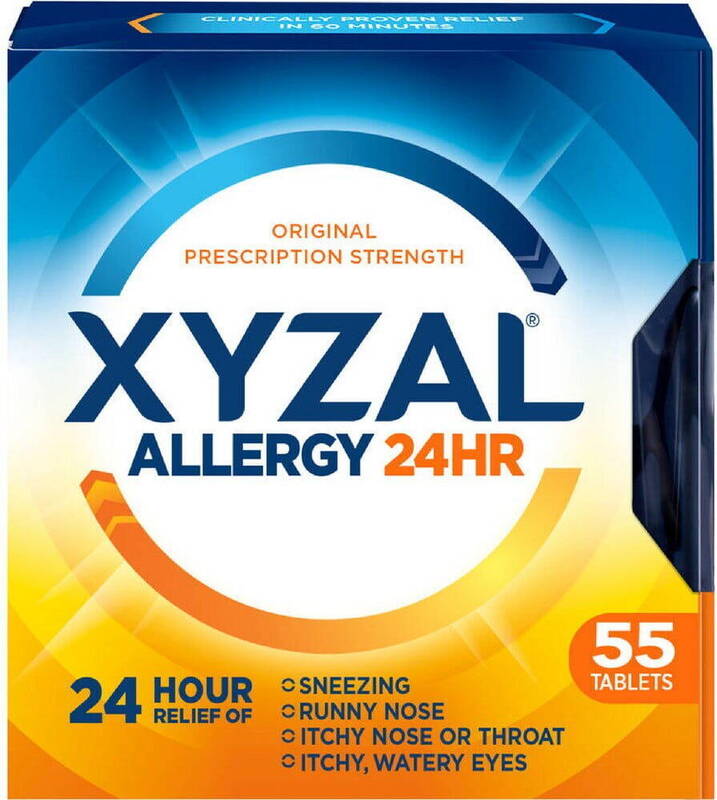 Xyzal Allergy 24HR Original Prescription Strength Tablets, Levocetirizine 5 mg 55 tablets product package
