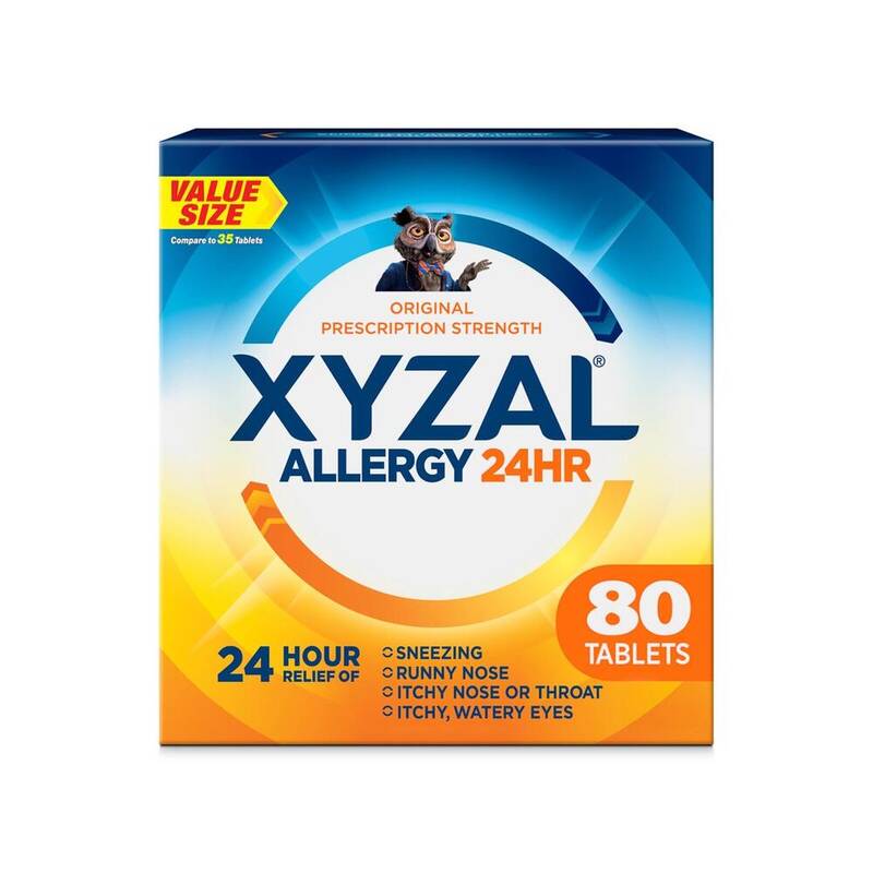 Xyzal Allergy 24HR Original Prescription Strength Tablets, Levocetirizine 5 mg, Value Size 80 tablets product package