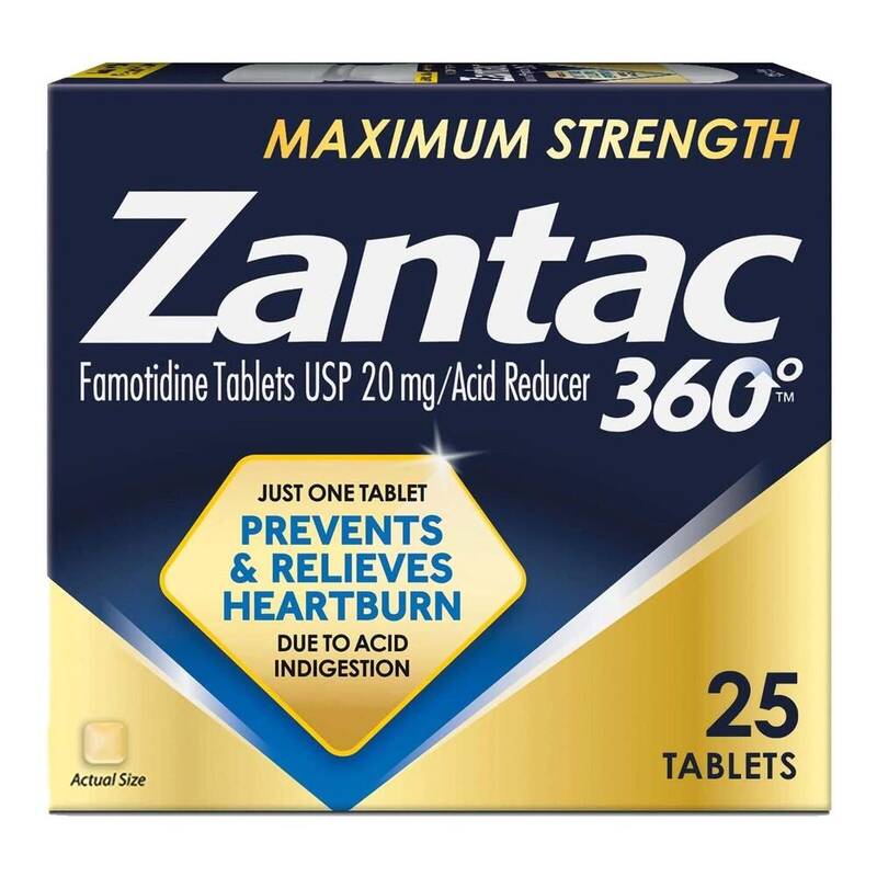 Zantac 360 Maximum Strength Acid Reducer, Famotidine 20 mg 25 tablets product package