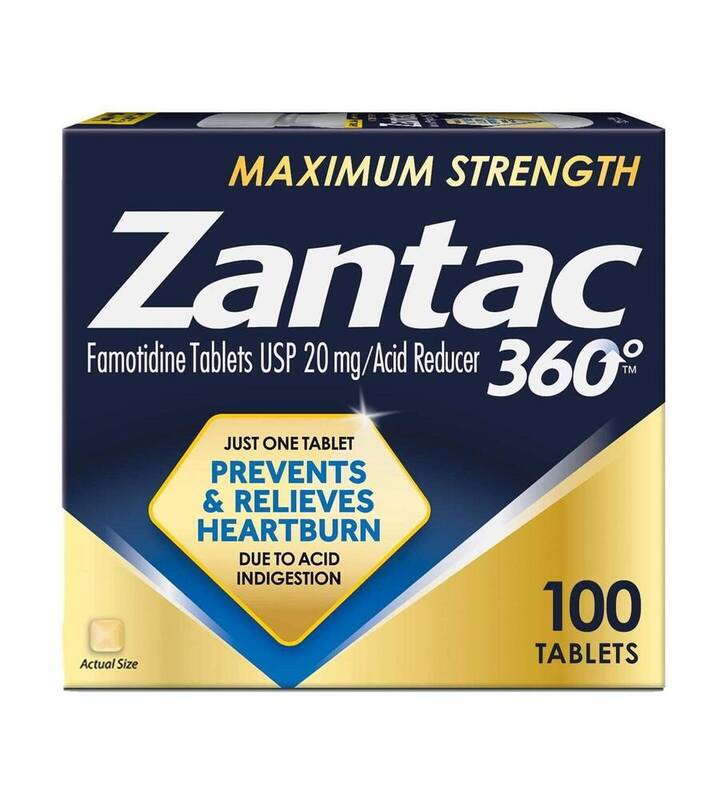 Zantac 360 Maximum Strength Acid Reducer, Famotidine 20 mg 100 tablets product package