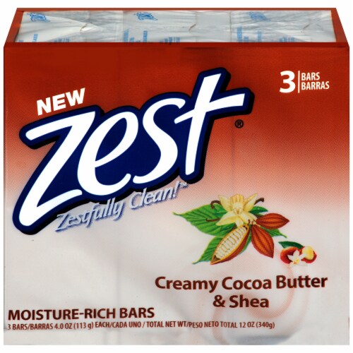 Zest Creamy Cocoa Butter & Shea Moisture-Rich Bath Bars, 3-Pack 4oz product package